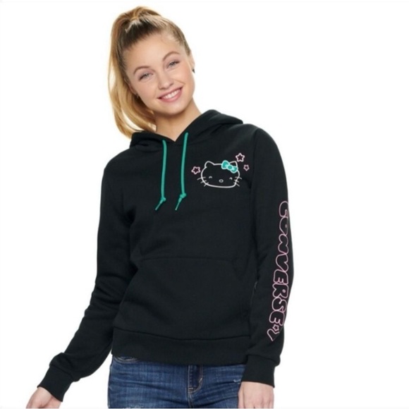Converse X Hello Kitty Sanrio Black Pullover Drawstring Hoodie Women's Small - Picture 2 of 13